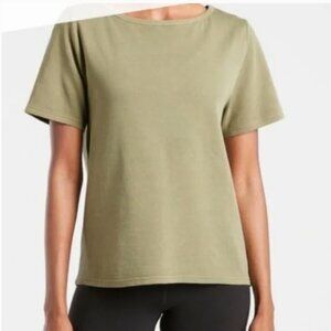 Athleta Sundown Boatneck Tee  Cotton Shadow Olive Green Size Small